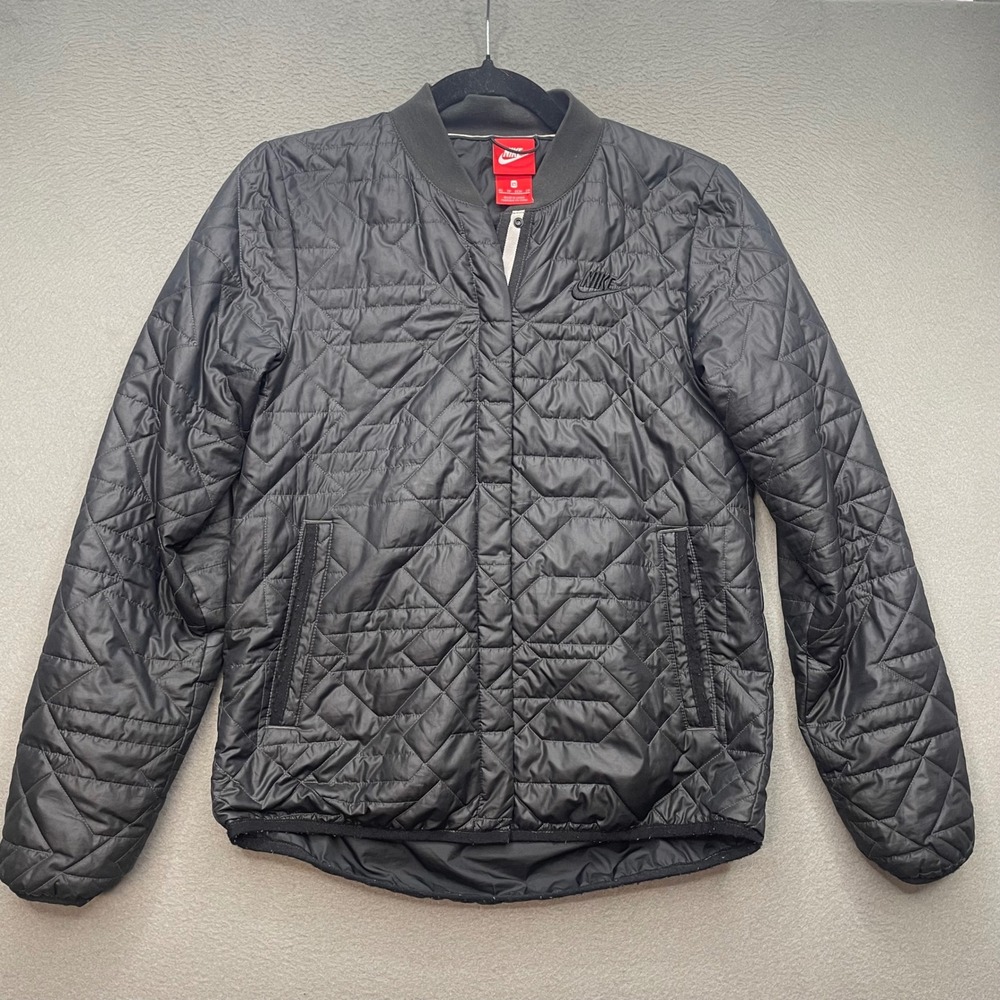 Nike Men Jacket Black Quilted Primaloft XS Bomber 854747-010 Athleisure Sporty